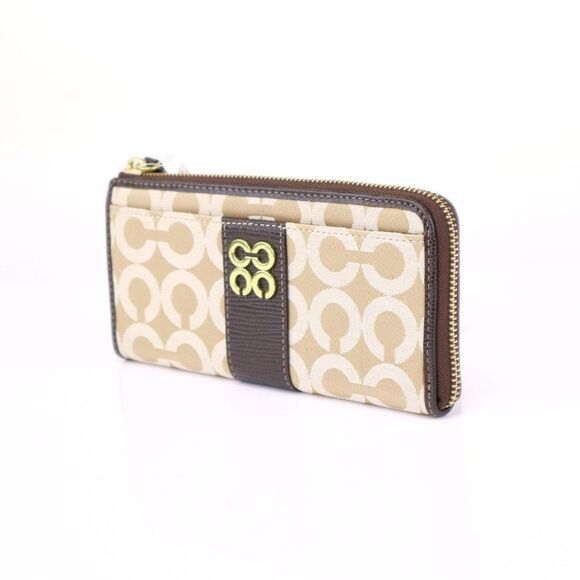 NWT Coach Signature Large Slim Wallet in Khaki Mahogany - Picture 3 of 7